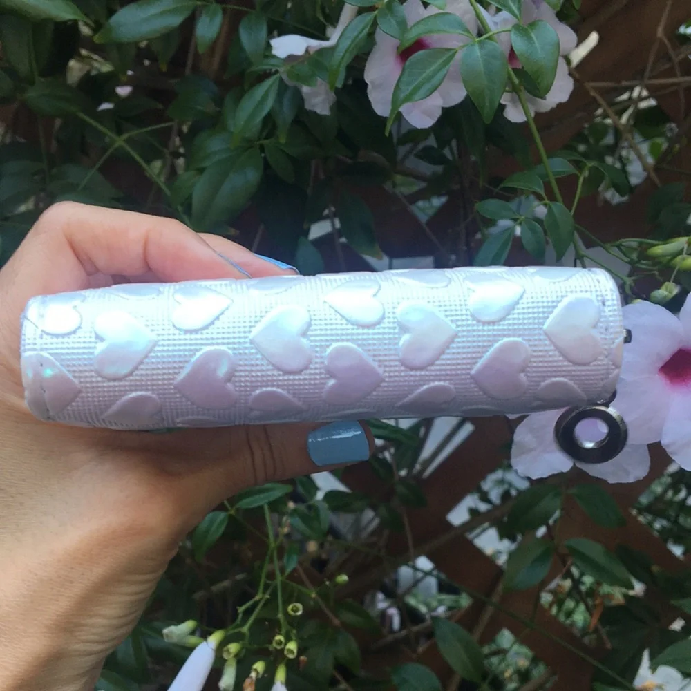 Iridescent White Heart Embossed Faux Leather Boho Wallet